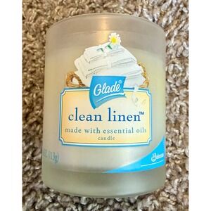 Glade Clean Linen Candle 4oz White Good Essential Oils Frosted Jar